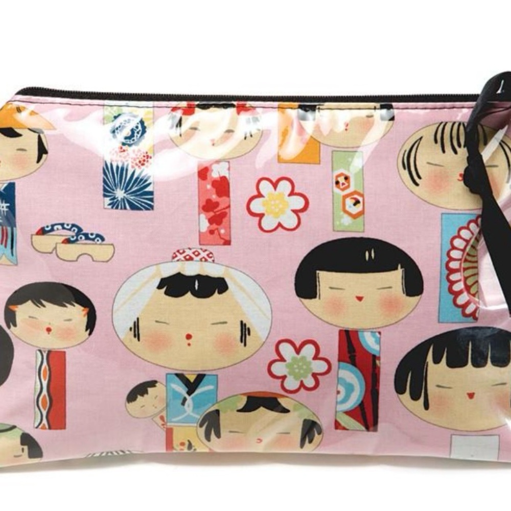 Pink Kokeshi Doll Vinyl Zip Pouch